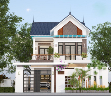Mẫu nhà 2 tầng mái thái có gara ô tô sang trọng hiện đại